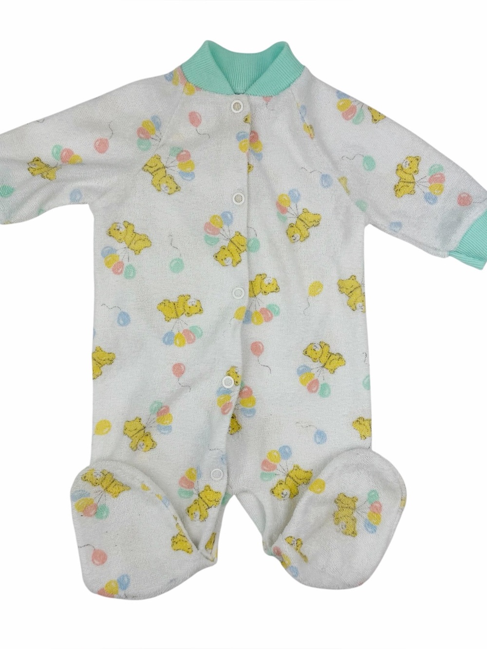 Vintage Playskool Newborn Terry Footed Sleeper Pajamas Bear Balloons USA Made